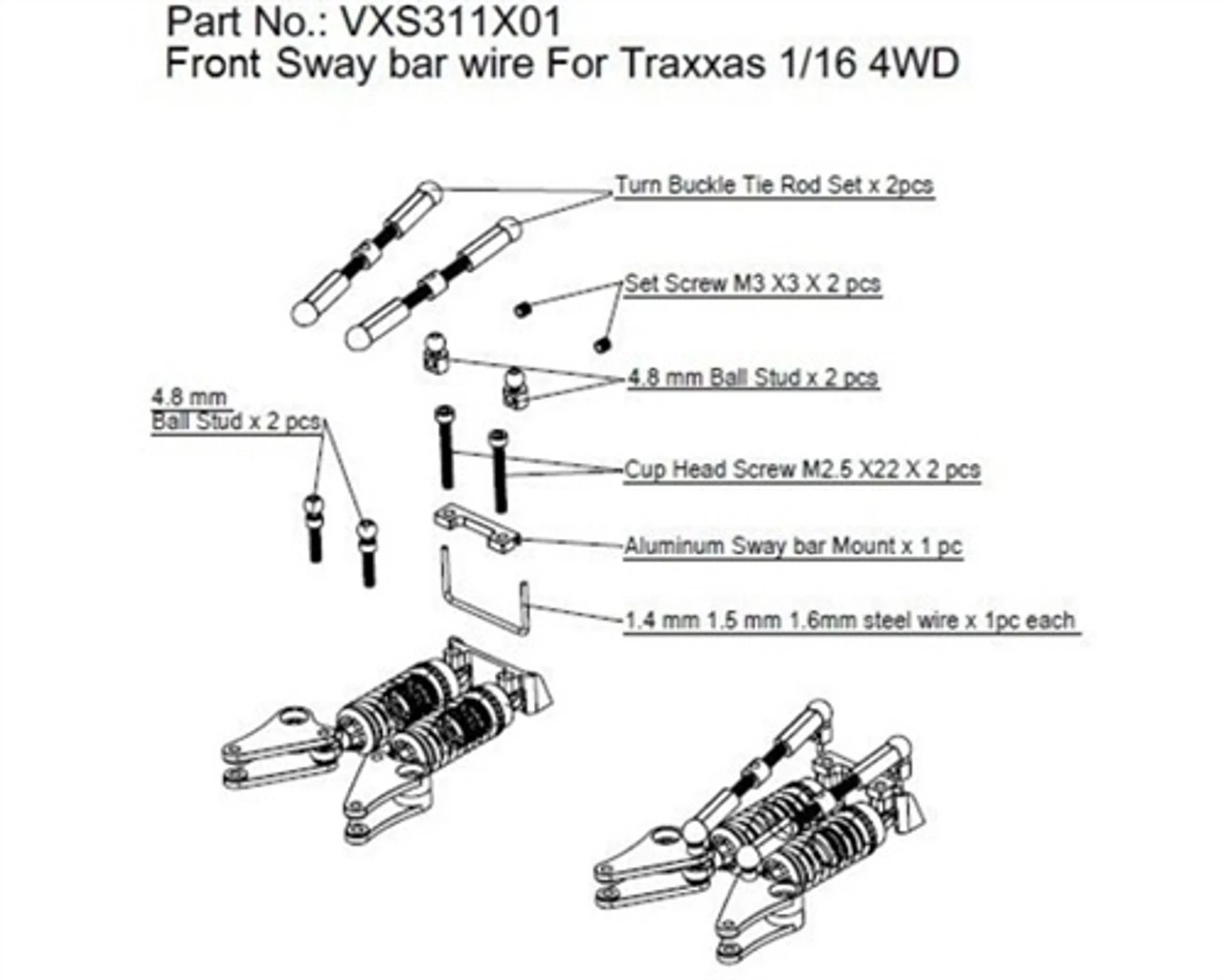 Hot Racing Complete Front & Rear Adjustable Sway Bar Set for 1/16 E-Revo, Slash 5 Hot Racing Complete Front & Rear Adjustable Sway Bar Set for 1/16 E-Revo, Slash - Image 3