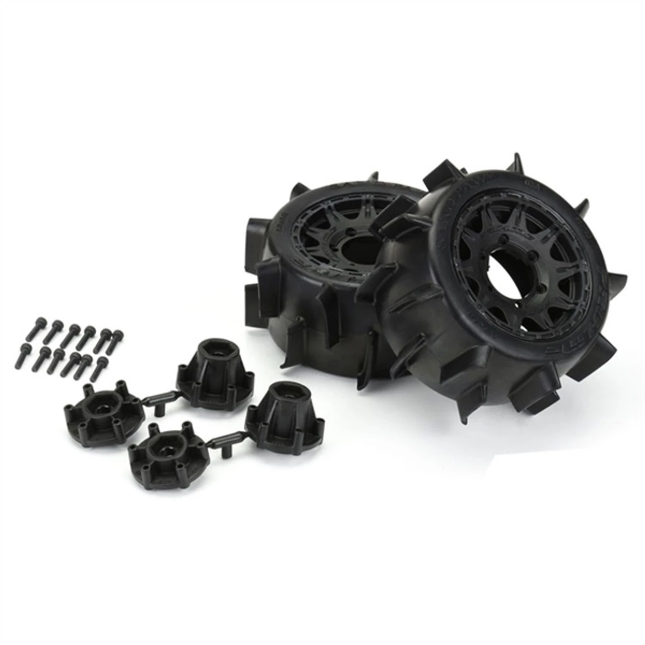 Pro-Line Sand Paw LP Low Profile 2.8 Tires on Raid Black 6x30 Fr/Rr Wheels (2) 3 Pro-Line Sand Paw LP Low Profile 2.8 Tires on Raid Black 6x30 Fr/Rr Wheels (2)