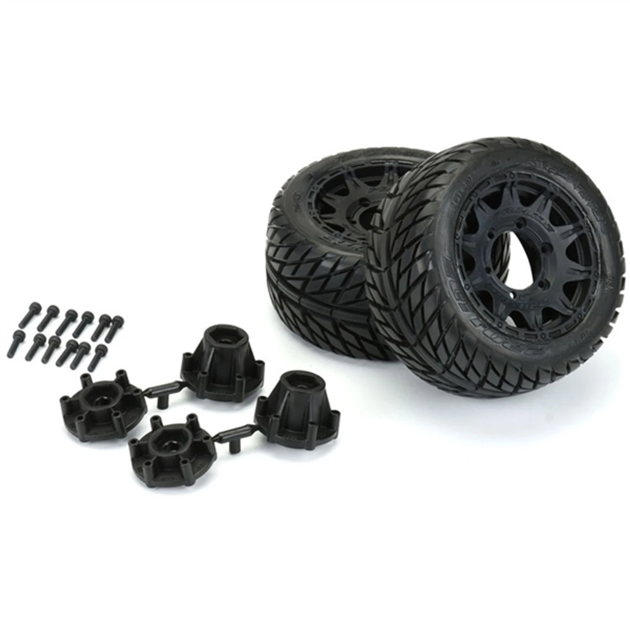 Pro-Line Street Fighter LP Low Profile 2.8 Tires on Raid Black 6x30 Fr/Rr Wheels (2) 3 Pro-Line Street Fighter LP Low Profile 2.8 Tires on Raid Black 6x30 Fr/Rr Wheels (2)