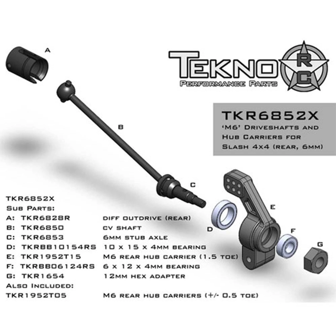 Tekno RC M6 Rear Driveshafts, Hubs, Stub Axles: Hoss, Rustler 4x4, Slash 4x4 & Stampede 4x4 4 Tekno RC M6 Rear Driveshafts, Hubs, Stub Axles: Hoss, Rustler 4x4, Slash 4x4 & Stampede 4x4 - Image 2
