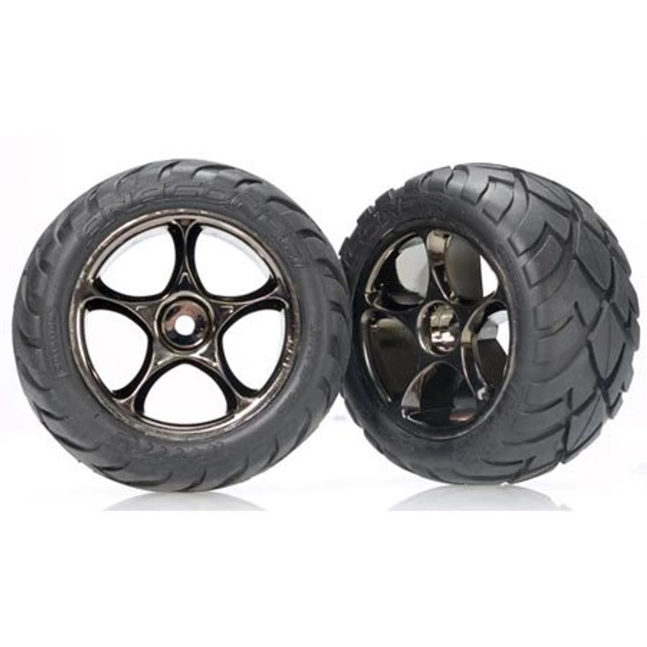 Traxxas Rear Anaconda Tire & Black Chrome Tracer Wheel Set (2): Bandit 3 Traxxas Rear Anaconda Tire & Black Chrome Tracer Wheel Set (2): Bandit