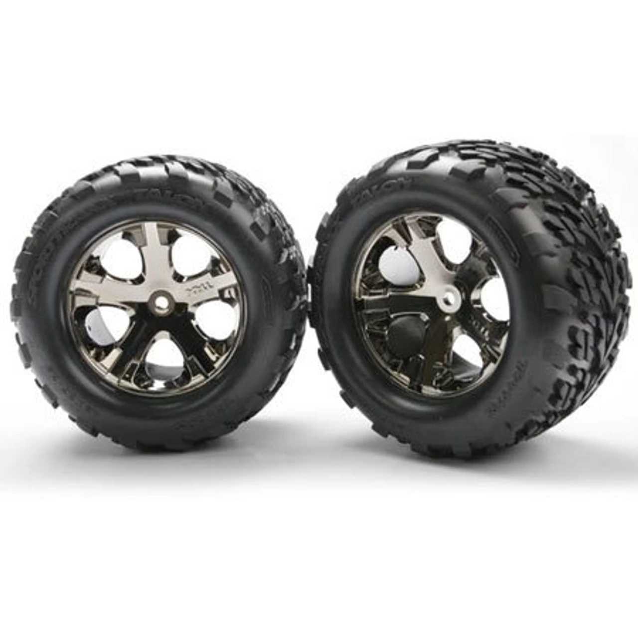Traxxas Rear All-Star Black Chrome Wheels w/ Talon Tires (2): Stampede VXL 3 Traxxas Rear All-Star Black Chrome Wheels w/ Talon Tires (2): Stampede VXL