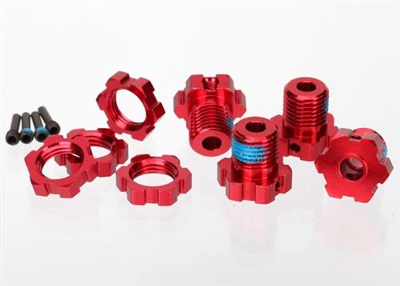 Traxxas 17mm Splined Red Aluminum Wheel Hubs, Nuts & Screw Pins (4) 3 Traxxas 17mm Splined Red Aluminum Wheel Hubs, Nuts & Screw Pins (4)