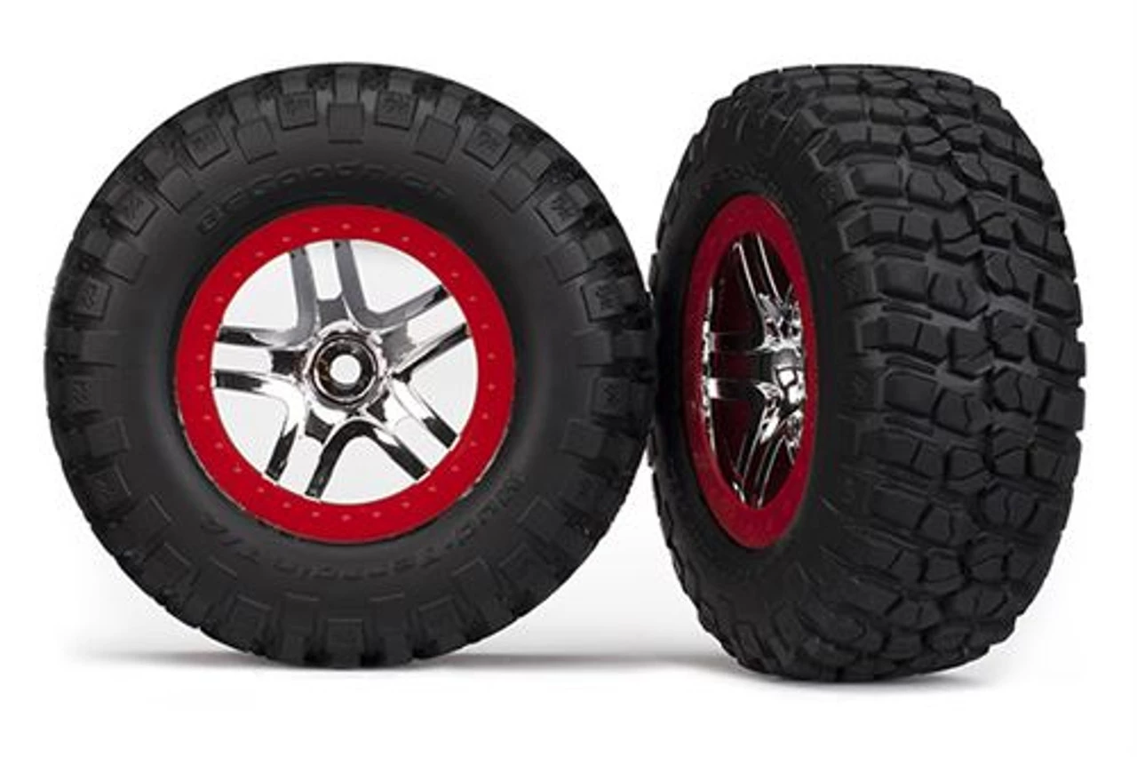Traxxas BFGoodrich S1 Ultra-Soft Tires on SCT Split Spoke Chrome Red Beadlock Wheels for 4WD F/R, 2WD Rear 3 Traxxas BFGoodrich S1 Ultra-Soft Tires on SCT Split Spoke Chrome Red Beadlock Wheels for 4WD F/R, 2WD Rear
