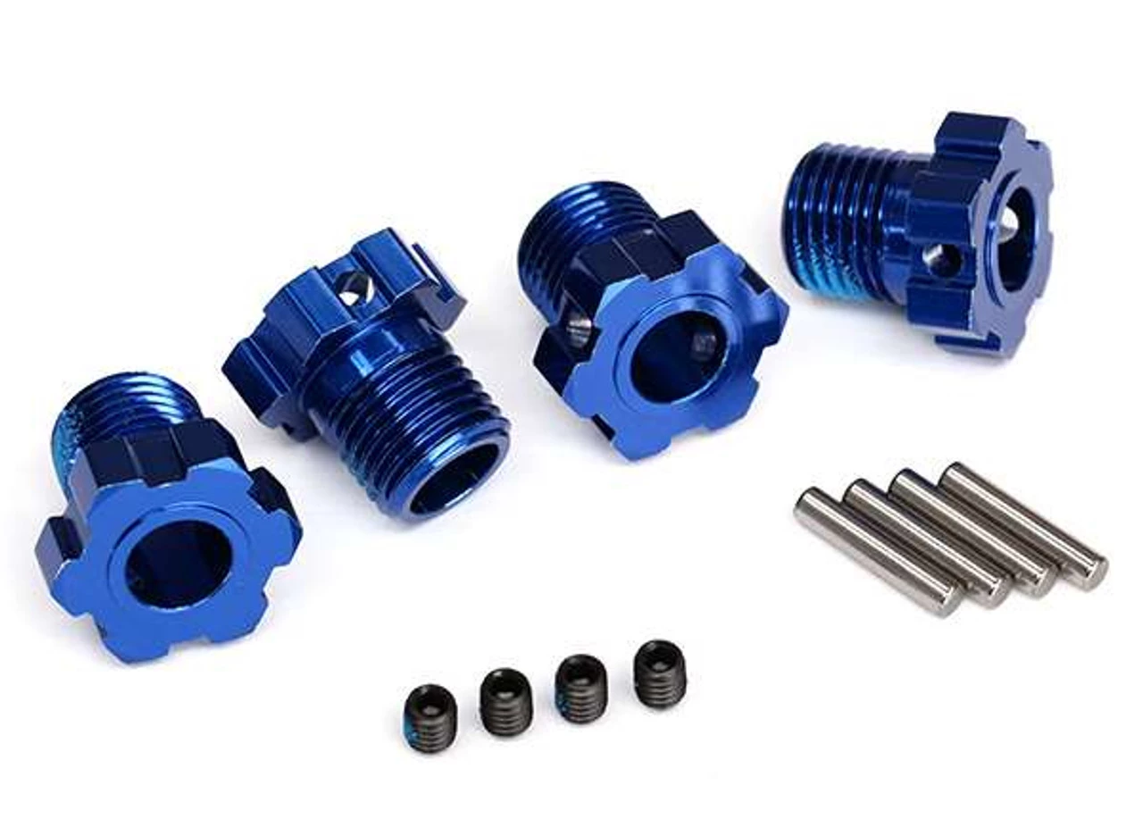 Traxxas Blue Aluminum 17mm Splined Hex Wheel Hubs w/Pins & Set Screws 3 Traxxas Blue Aluminum 17mm Splined Hex Wheel Hubs w/Pins & Set Screws