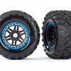 Traxxas Maxx MT Tires on Black Wheels with Blue Beadlock Look & 17mm Splined Hex (2) -Cars & Trucks Sales TRA8972A 70708.1602640360